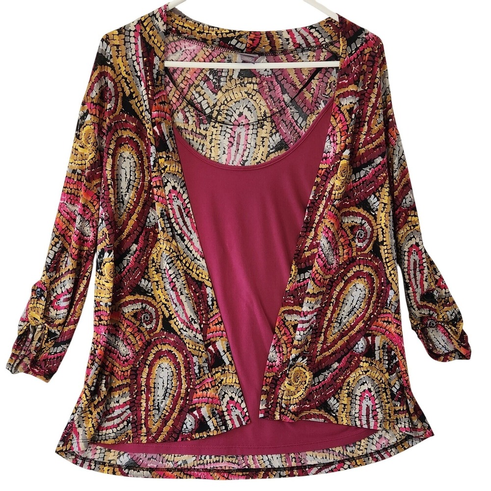 Laura Scott Paisley Print Top 3/4 Sleeve Blouse Layered Look XL